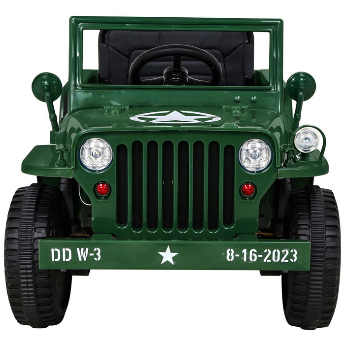 Army Legerjeep 4WD 1-Persoons Kinderauto 12V + 2.4G RC (Willys Look) - Trapautodealer