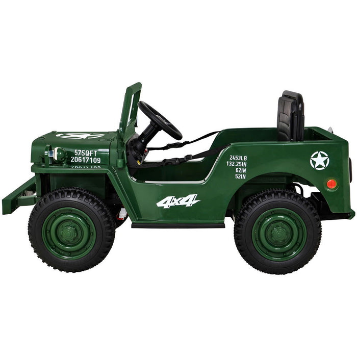 Army Legerjeep 4WD 1-Persoons Kinderauto 12V + 2.4G RC (Willys Look) - Trapautodealer