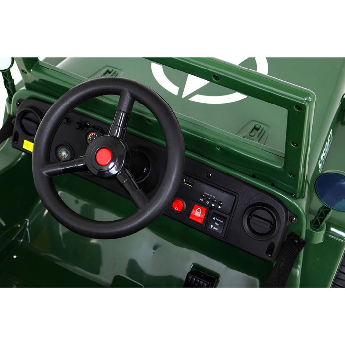 Army Legerjeep 4WD 1-Persoons Kinderauto 12V + 2.4G RC (Willys Look) - Trapautodealer
