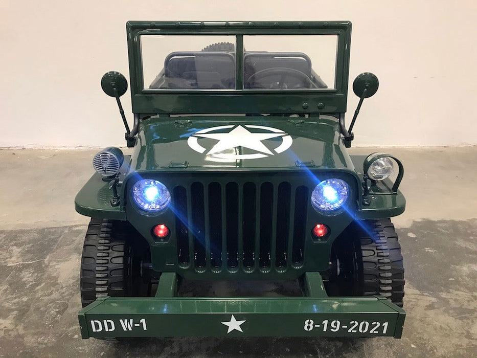 Army Legerjeep 4WD 3-Persoons Kinderauto 24V + 2.4G RC (Willy Look) - Trapautodealer