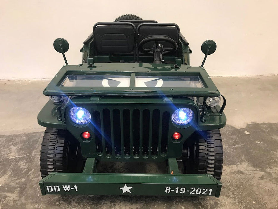 Army Legerjeep 4WD 3-Persoons Kinderauto 24V + 2.4G RC (Willy Look) - Trapautodealer