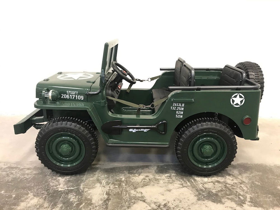 Army Legerjeep 4WD 3-Persoons Kinderauto 24V + 2.4G RC (Willy Look) - Trapautodealer
