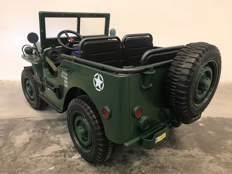 Army Legerjeep 4WD 3-Persoons Kinderauto 24V + 2.4G RC (Willy Look) - Trapautodealer