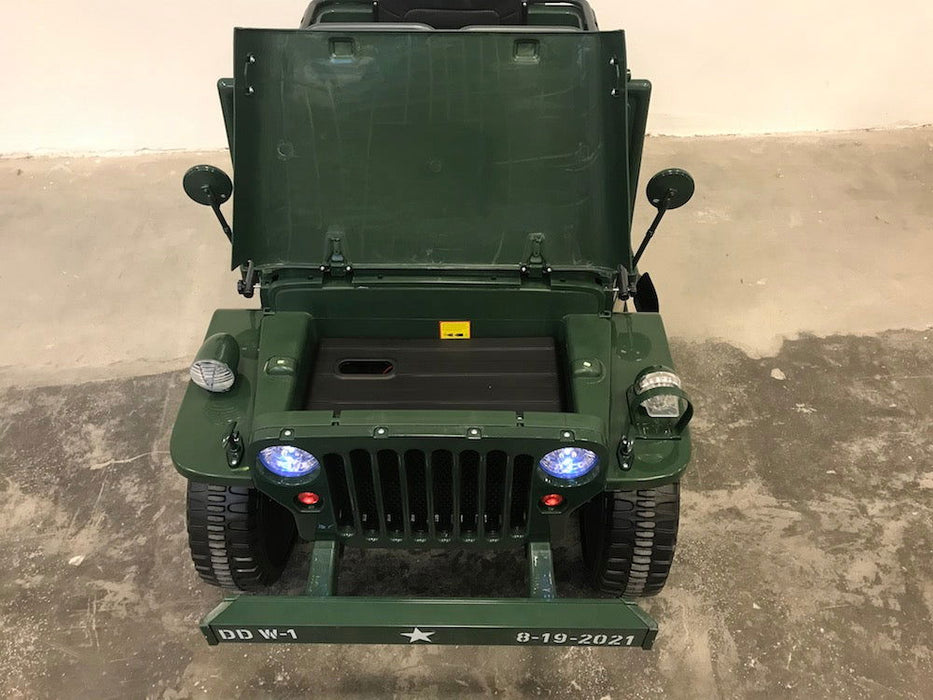 Army Legerjeep 4WD 3-Persoons Kinderauto 24V + 2.4G RC (Willy Look) - Trapautodealer
