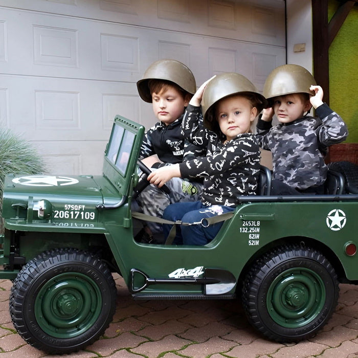 Army Legerjeep 4WD 3-Persoons Kinderauto 24V + 2.4G RC (Willy Look) - Trapautodealer