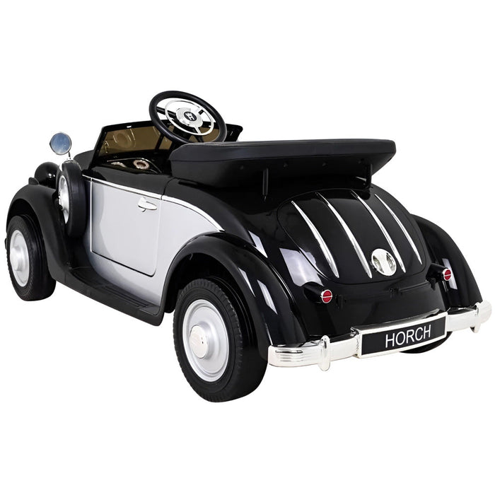Audi Horch Oldtimer Kinderauto 12V + 2.4G Afstandsbediening (zwart/grijs) - Trapautodealer
