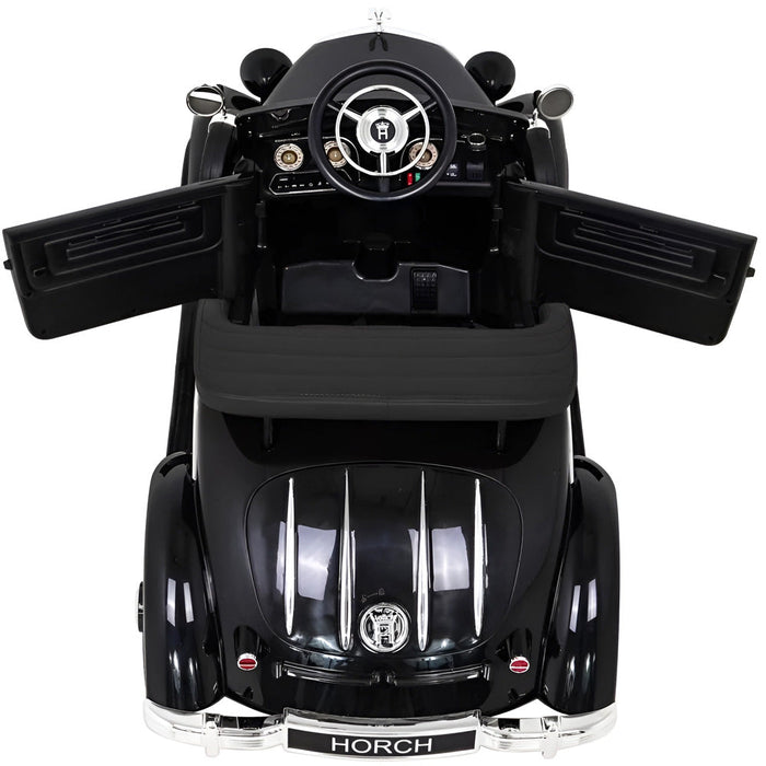 Audi Horch Oldtimer Kinderauto 12V + 2.4G Afstandsbediening (zwart/grijs) - Trapautodealer