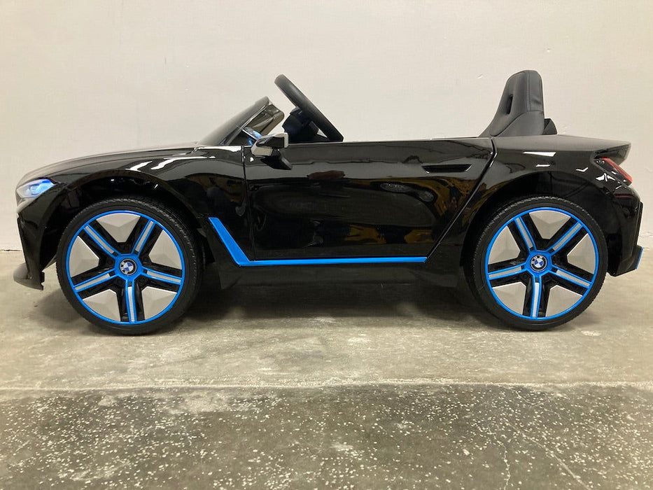 BMW i4 Elektrische kinderauto 12V  + 2.4G RC zwart metallic - Trapautodealer