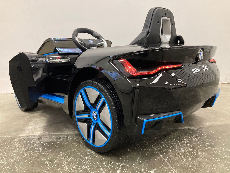 BMW i4 Elektrische kinderauto 12V  + 2.4G RC zwart metallic - Trapautodealer