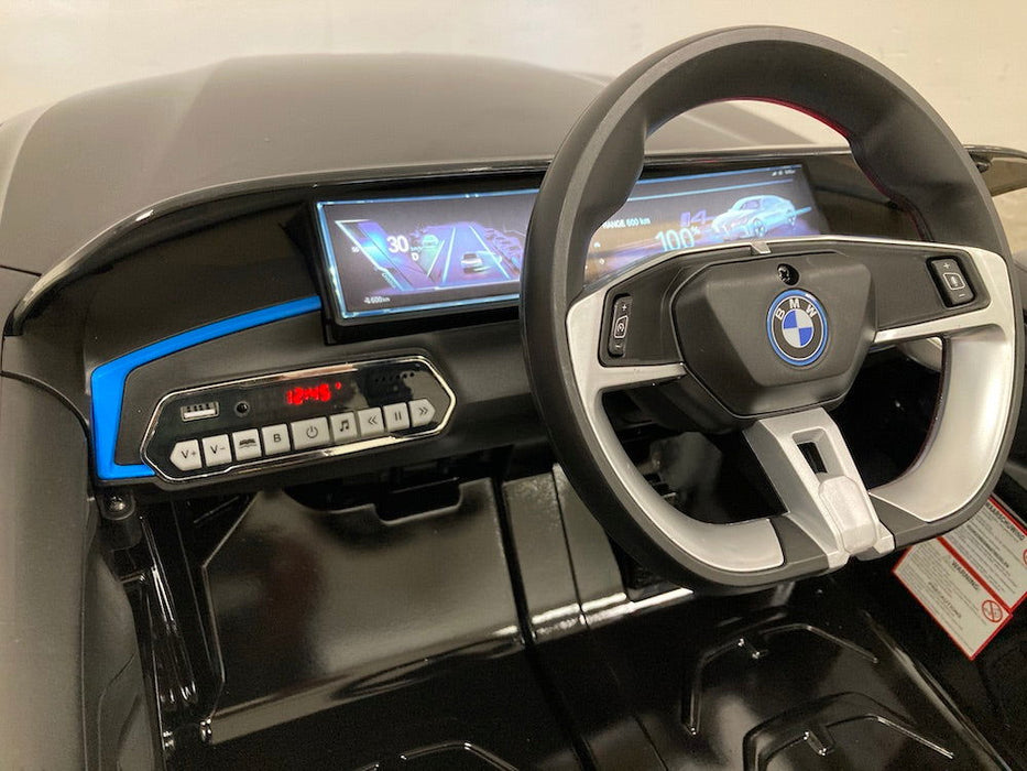 BMW i4 Elektrische kinderauto 12V  + 2.4G RC zwart metallic - Trapautodealer