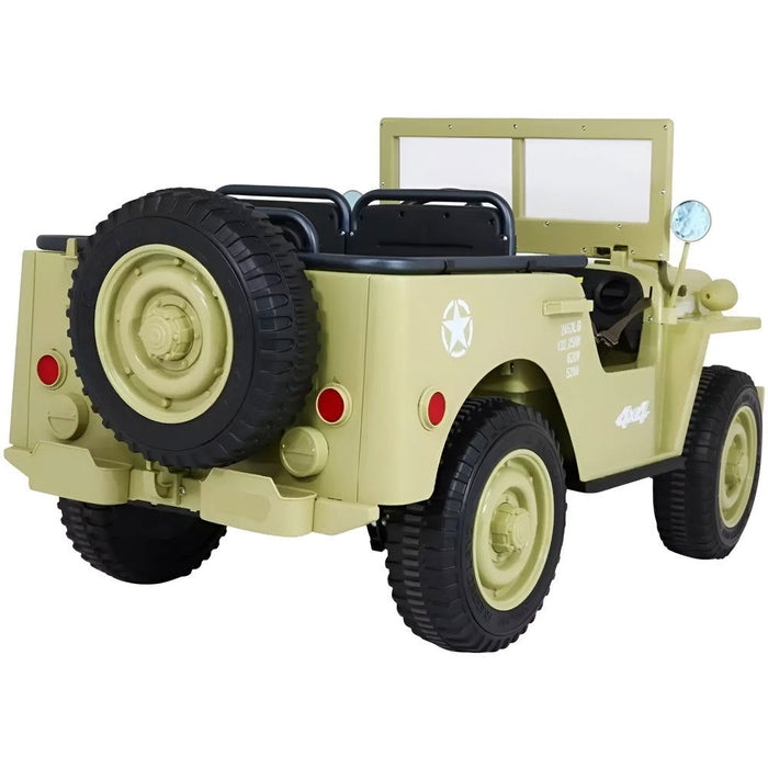 Dessert Fox Legerjeep 4WD 3-Persoons Kinderauto 24V + 2.4G RC (Willys Look) - Trapautodealer