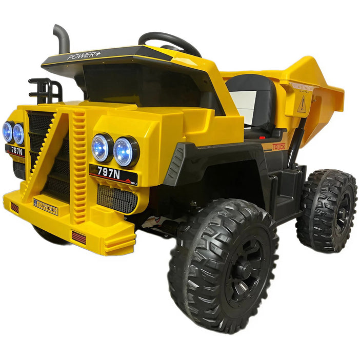 Dumper Truck Kinderauto 2-Persoons 12V 4WD + 2.4G RC (geel) - Trapautodealer