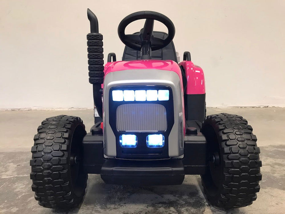 Elektrische Kindertractor 12V + 2.4G RC + Aanhanger (roze) - Trapautodealer
