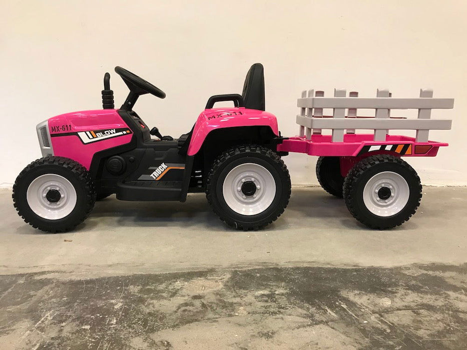 Elektrische Kindertractor 12V + 2.4G RC + Aanhanger (roze) - Trapautodealer