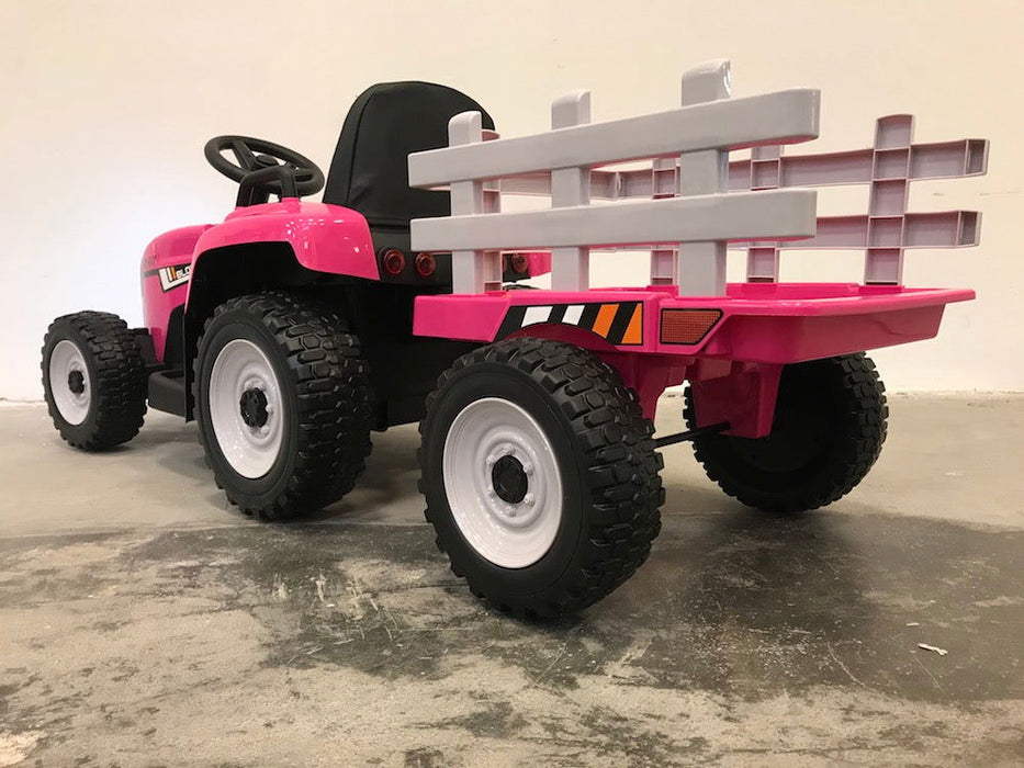 Elektrische Kindertractor 12V + 2.4G RC + Aanhanger (roze) - Trapautodealer