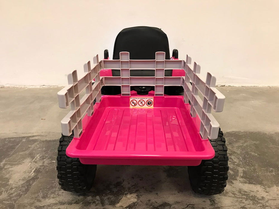 Elektrische Kindertractor 12V + 2.4G RC + Aanhanger (roze) - Trapautodealer