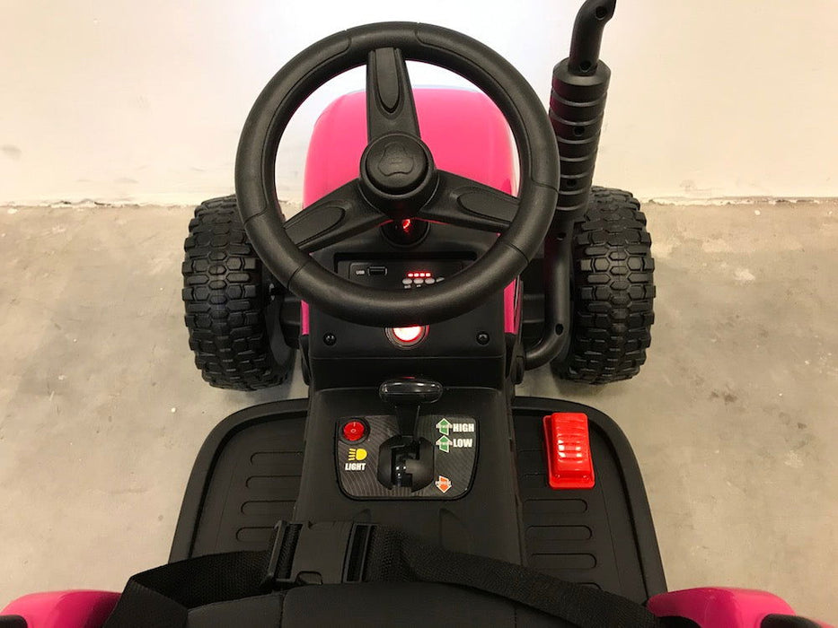 Elektrische Kindertractor 12V + 2.4G RC + Aanhanger (roze) - Trapautodealer