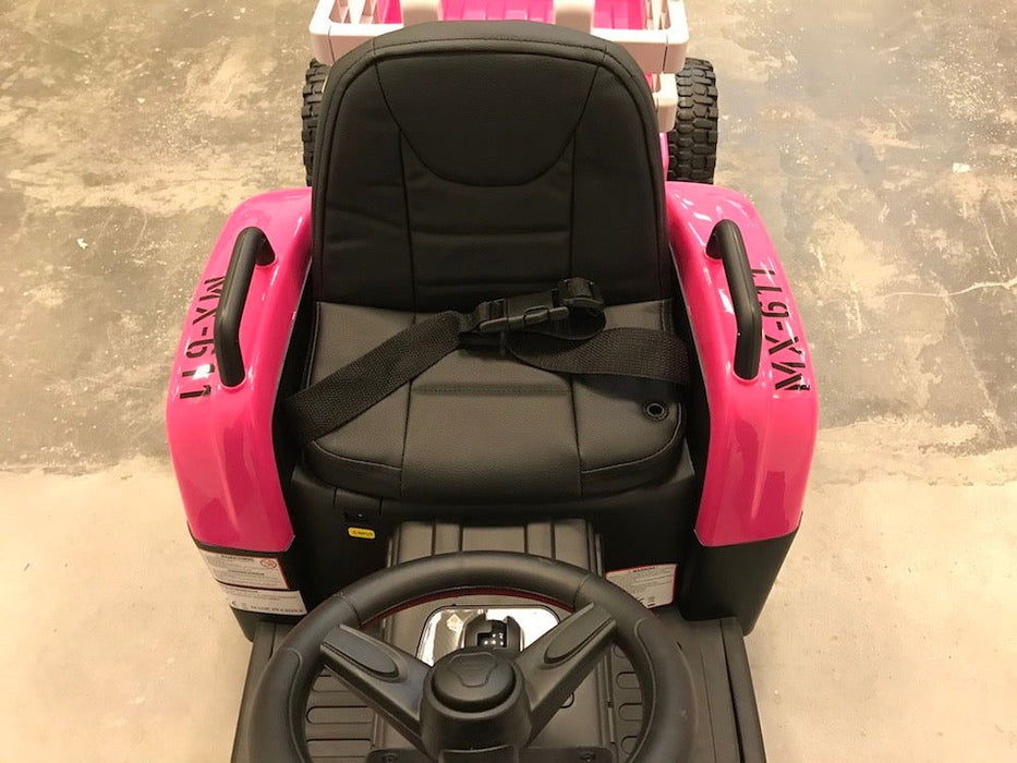 Elektrische Kindertractor 12V + 2.4G RC + Aanhanger (roze) - Trapautodealer