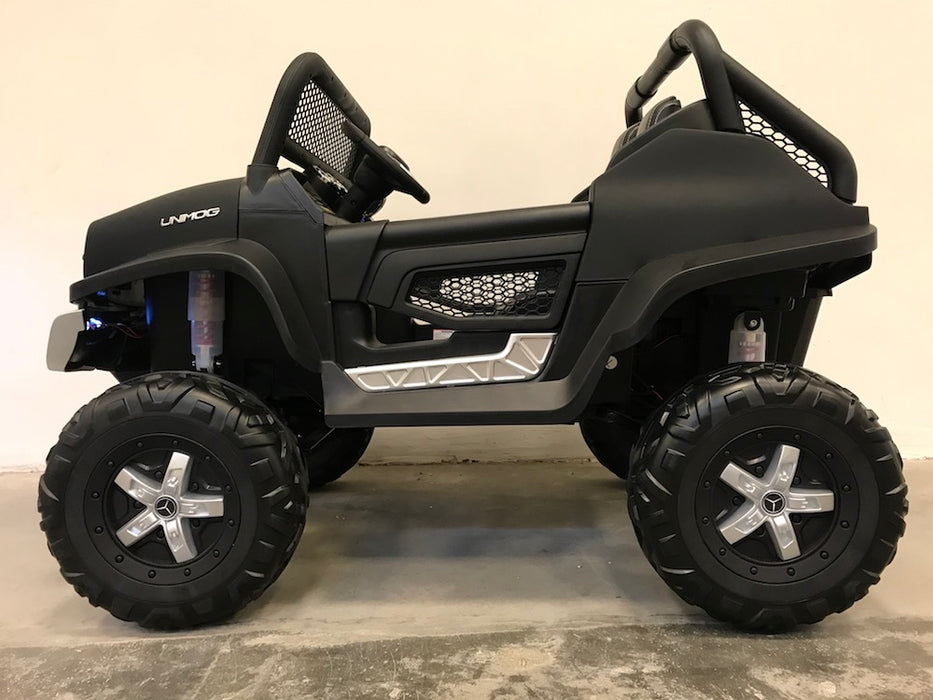 Mercedes Unimog 4WD Kinder Accuauto 2-Persoons 12V + 2.4G RC (mat zwart) - Trapautodealer