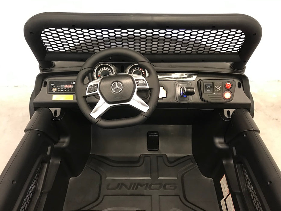 Mercedes Unimog 4WD Kinder Accuauto 2-Persoons 12V + 2.4G RC (mat zwart) - Trapautodealer