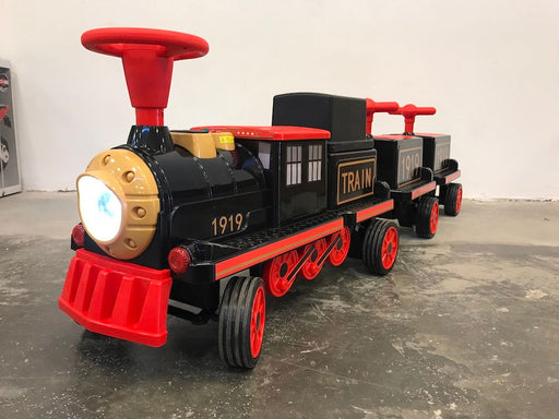 Elektrische kindertrein - Locomotief met 2 wagons 12V softstart (zwart) - Trapautodealer