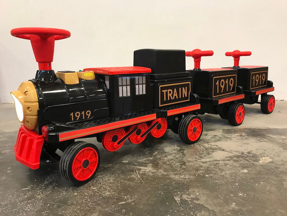 Elektrische kindertrein - Locomotief met 2 wagons 12V softstart (zwart) - Trapautodealer