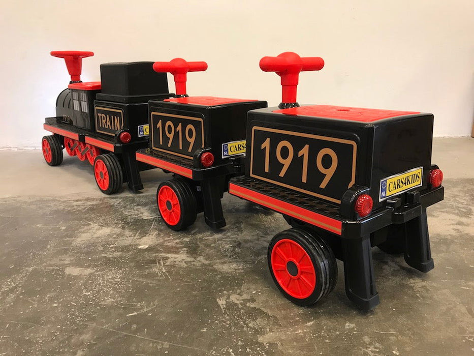Elektrische kindertrein - Locomotief met 2 wagons 12V softstart (zwart) - Trapautodealer