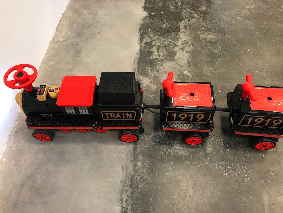 Elektrische kindertrein - Locomotief met 2 wagons 12V softstart (zwart) - Trapautodealer