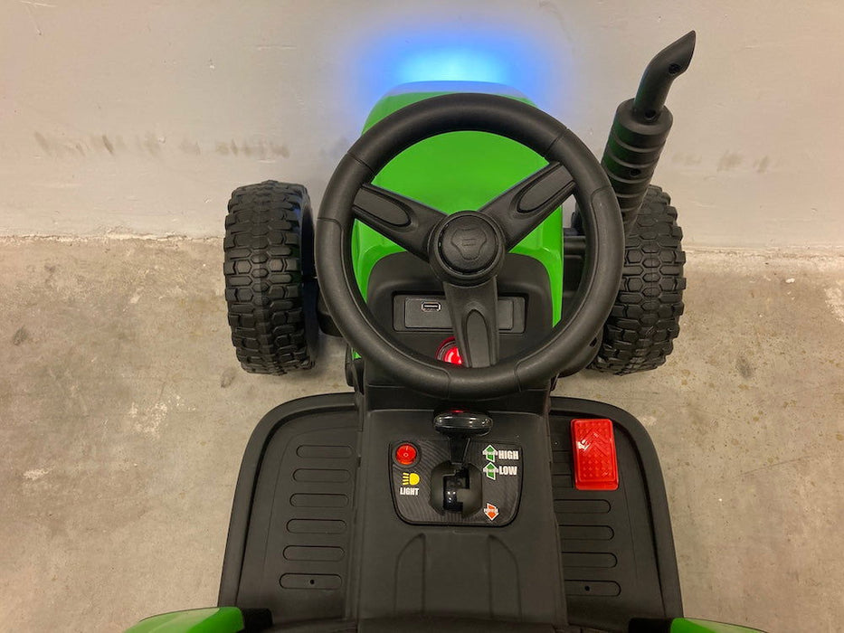 Kindertractor 12V + 2.4G RC + Aanhanger (groen) - Trapautodealer