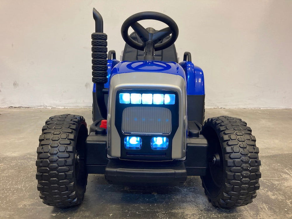 Kindertractor Elektrisch 12V + 2.4G RC + Aanhanger (blauw) - Trapautodealer