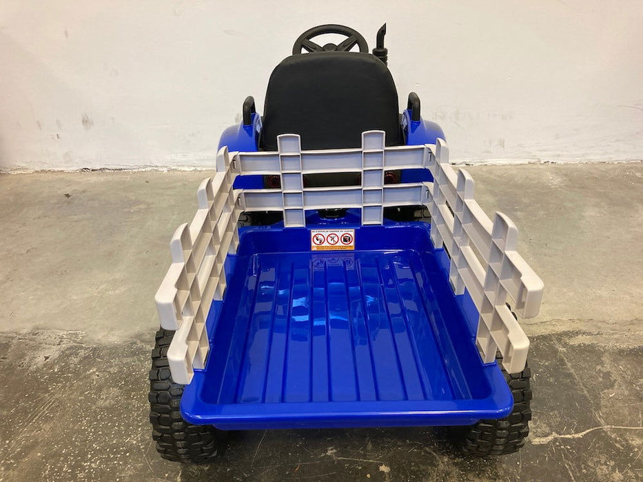 Kindertractor Elektrisch 12V + 2.4G RC + Aanhanger (blauw) - Trapautodealer