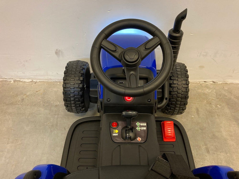 Kindertractor Elektrisch 12V + 2.4G RC + Aanhanger (blauw) - Trapautodealer