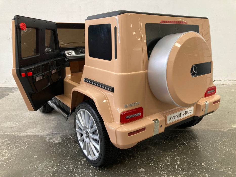 Mercedes G500 elektrische kinderauto 12V + 2.4G RC (beige) - Trapautodealer