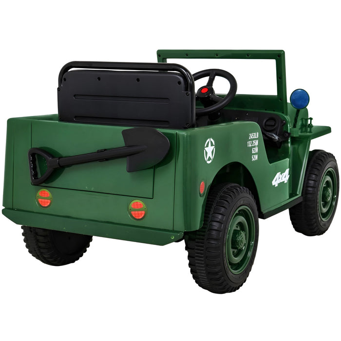 Army Legerjeep 4WD 1-Persoons Kinderauto 12V + 2.4G RC (Willys Look) - Trapautodealer