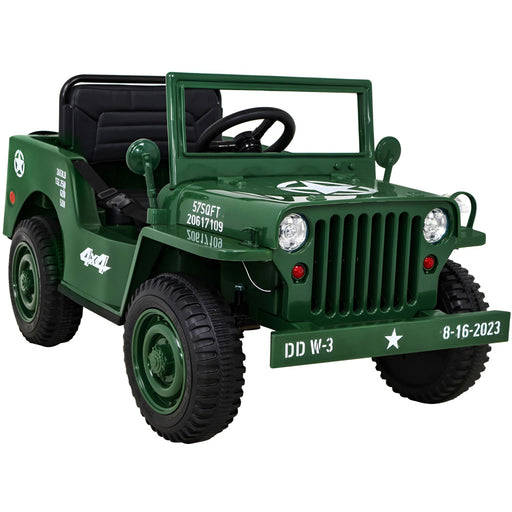 Army Legerjeep 4WD 1-Persoons Kinderauto 12V + 2.4G RC (Willys Look) - Trapautodealer