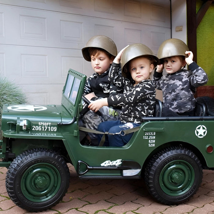 Army Legerjeep 4WD 3-Persoons Kinderauto 24V + 2.4G RC (Willys Look) - Trapautodealer