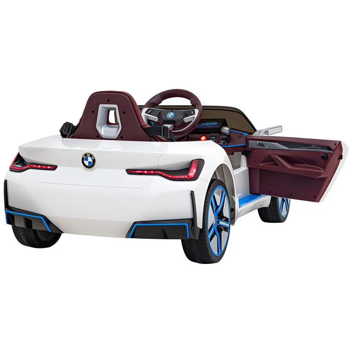 BMW i4 Elektrische Speelgoedauto 12V 4WD + 2.4G RC (wit) - Trapautodealer
