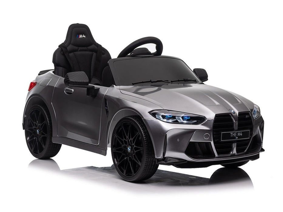 BMW M4 elektrische kinderauto 12V + 2.4G Afstandsbediening (zilver) - Trapautodealer