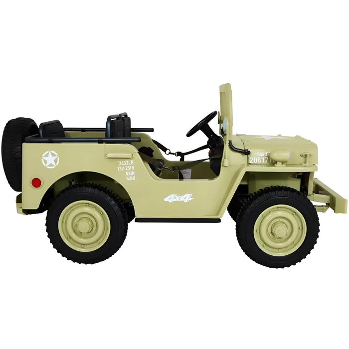 Dessert Fox Legerjeep 4WD 3-Persoons Kinderauto 24V + 2.4G RC (Willys Look) - Trapautodealer