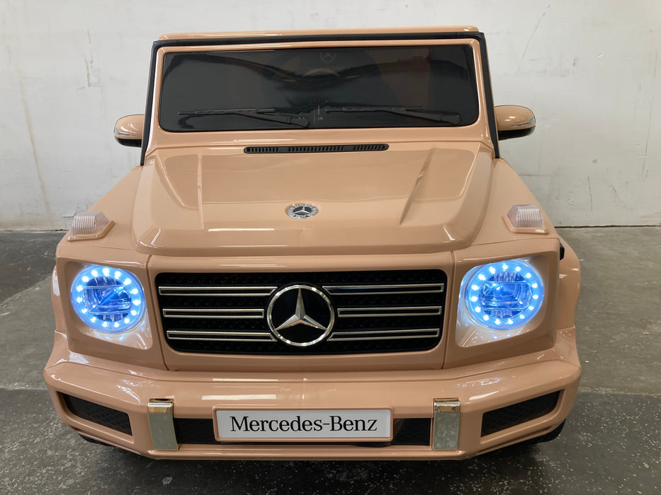 Mercedes G500 elektrische kinderauto 12V + 2.4G RC (beige) - Trapautodealer