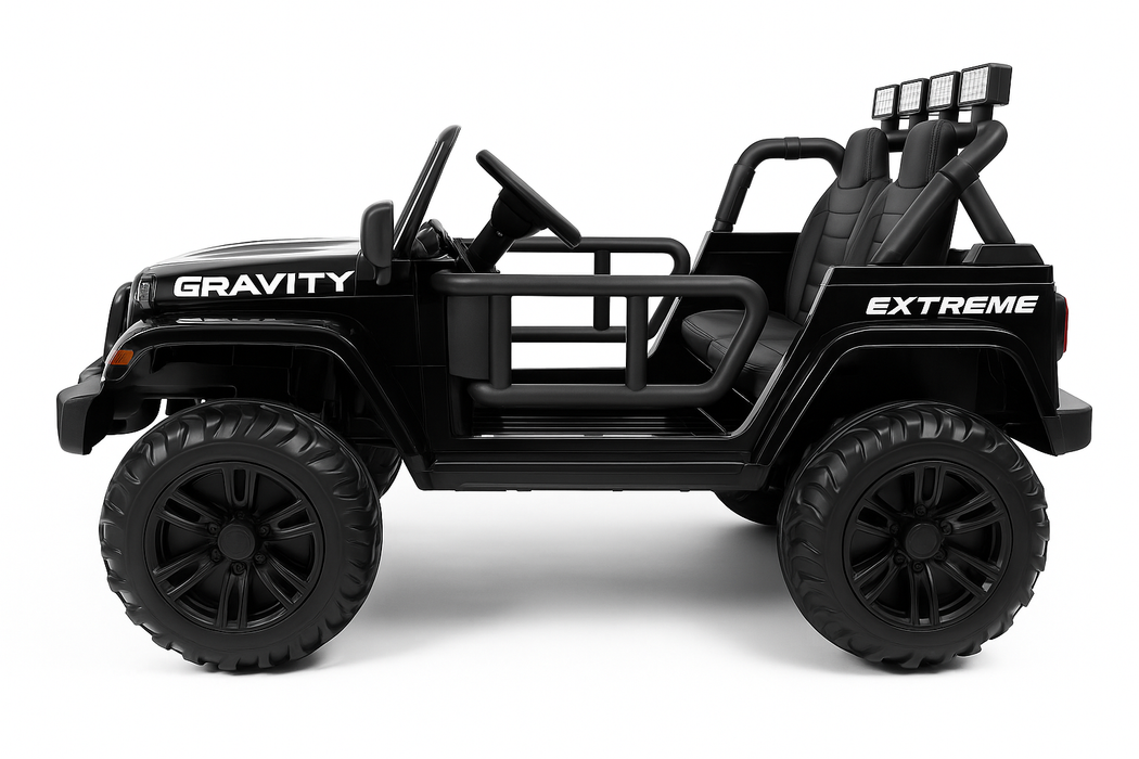 Elektrische Kinderjeep Gravity 12V + 2.4RC (zwart) - Trapautodealer